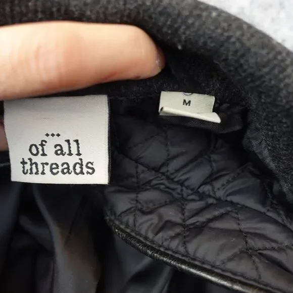 Wool Coat Mens Medium Black Detachable Liner Trim Quilt Buckle‎ OF ALL THREADS
